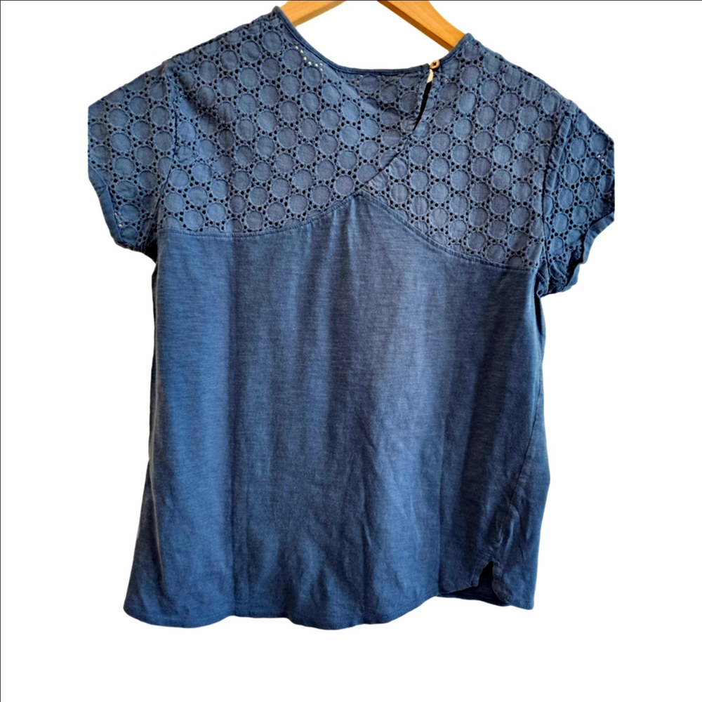 Zara Girls Short Sleeve Navy Crochet Top 13Y 14Y fits Ladies XS to S